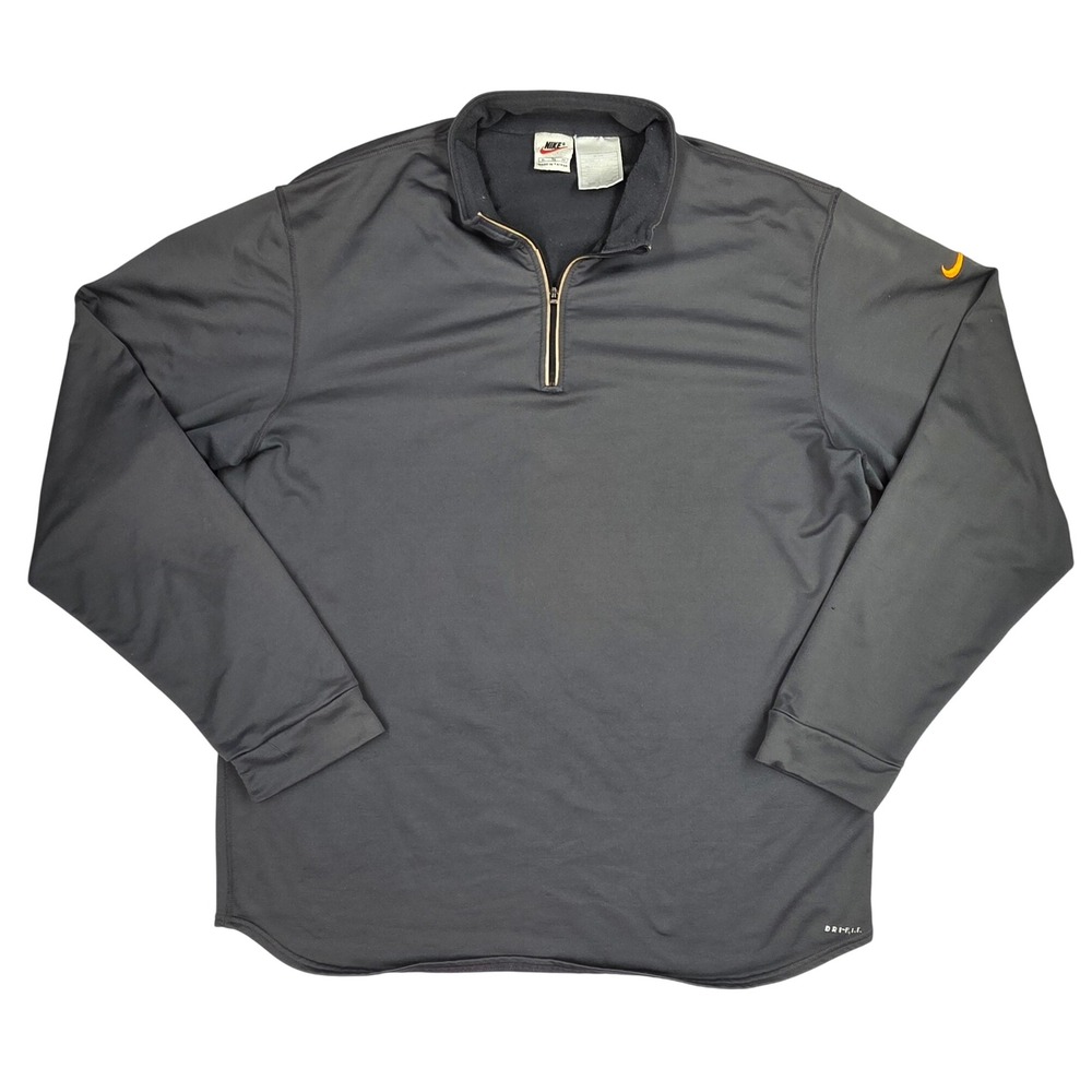 Nike Dri-FIT Mens XL Quarter Zip Pullover Gray Orange Swoosh Long Sleeve Top